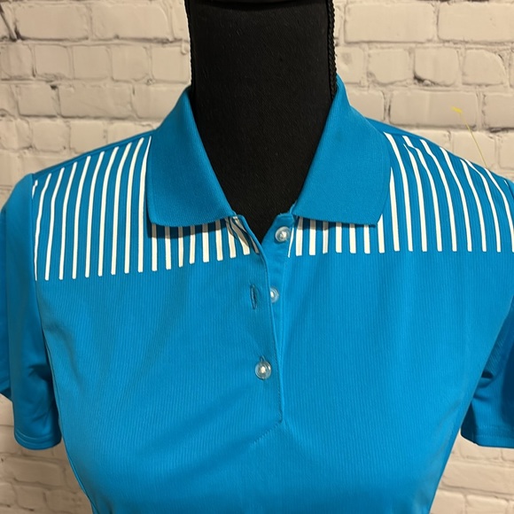 NWT ADIDAS Climachill Polo Golf top.  Turquoise and white. Women’s size Small. - Picture 2 of 9